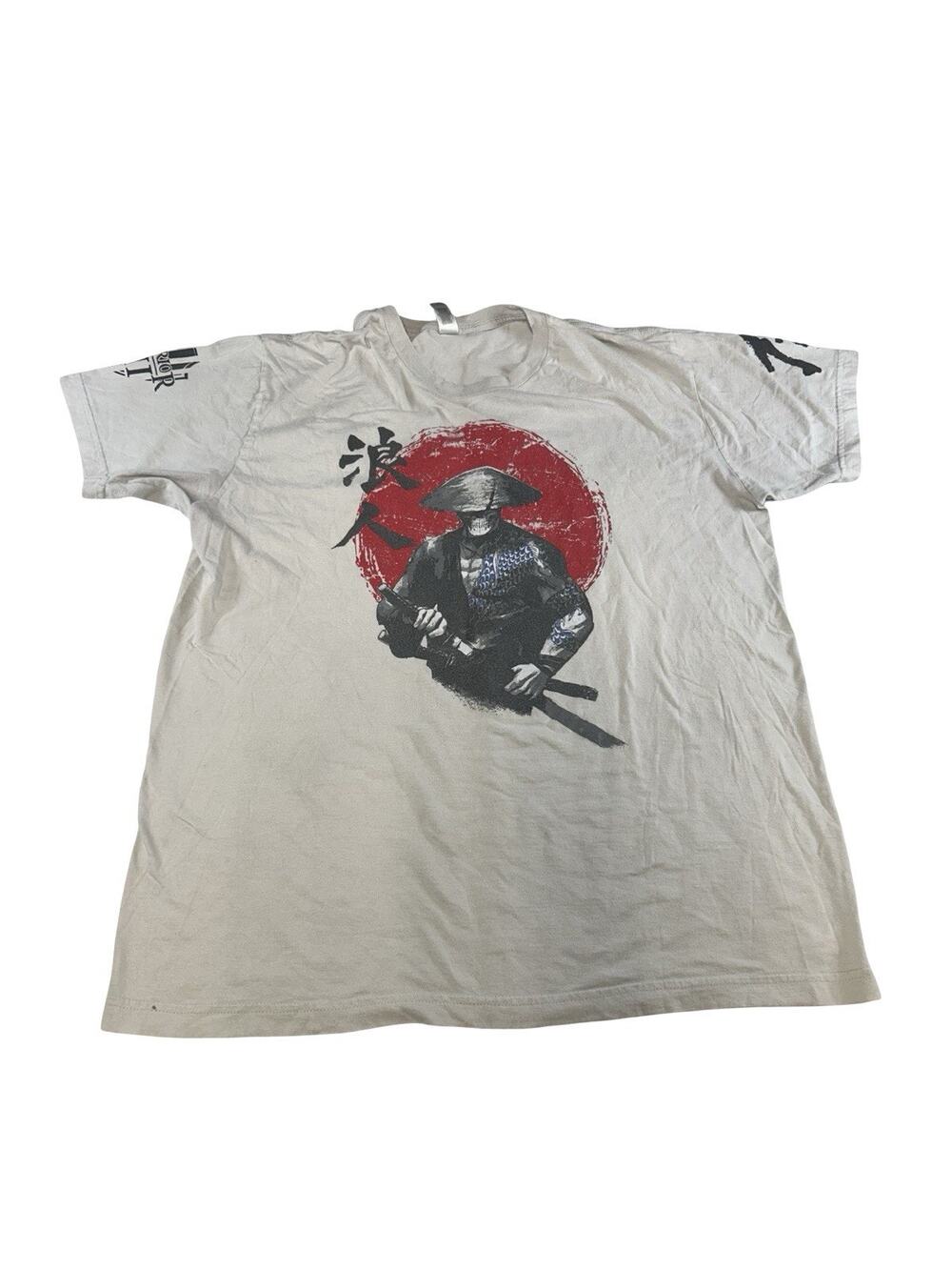 American Apparel Men’s XL Samurai Warrior Graphic T-Shirt Gray Japanese Style